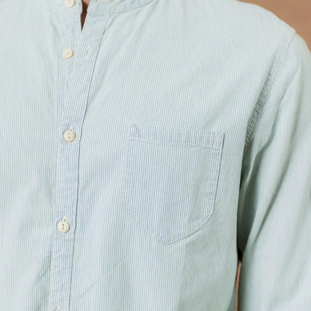 Najtaniej SIMWOOD stanąć kołnierz pionowe paski koszule mężczyzn, 100% bawełna klasyczny denim slim fit minimalistyczny koszula na co dzień CS135