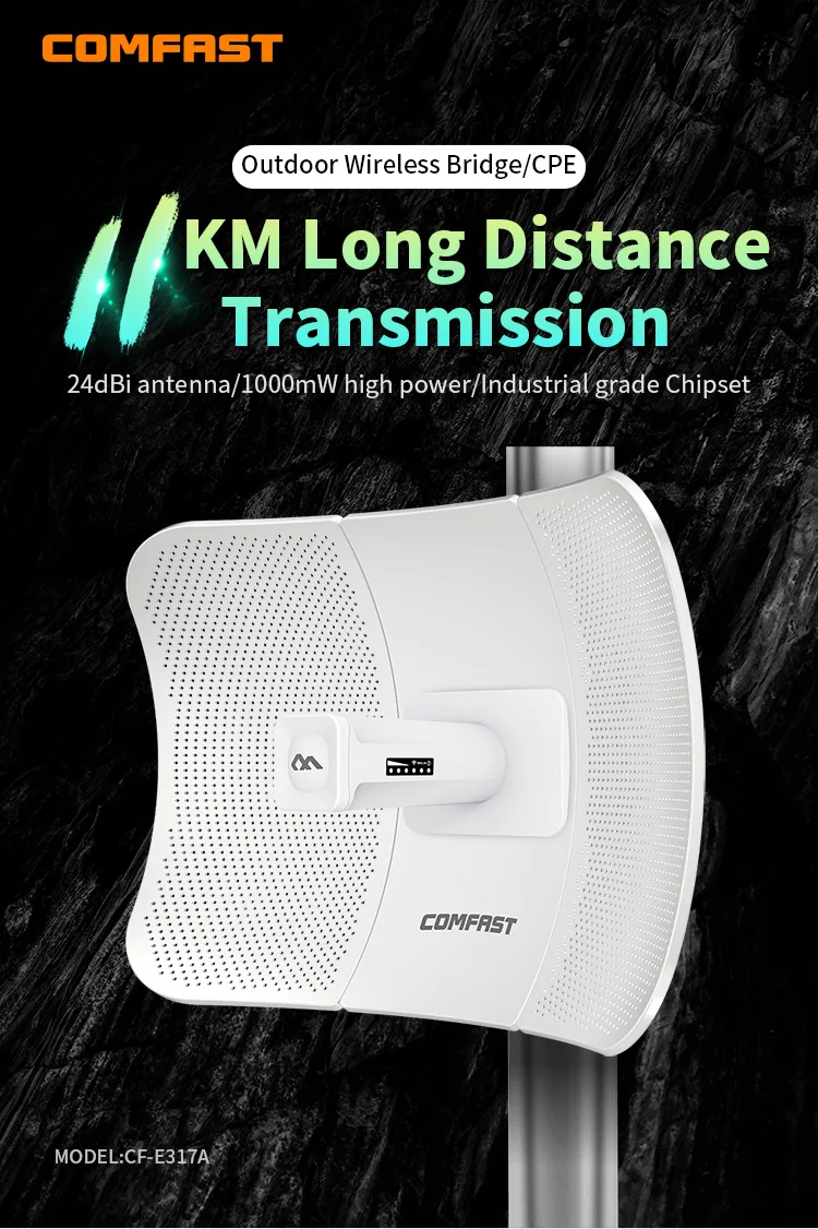 COMFAST CF-E317A 5.8G Wireless Bridge Outdoor 300Mbps Router Signal Booster CPE10KM 2*24dBi  WiFi Repeater Extender Router IP65
