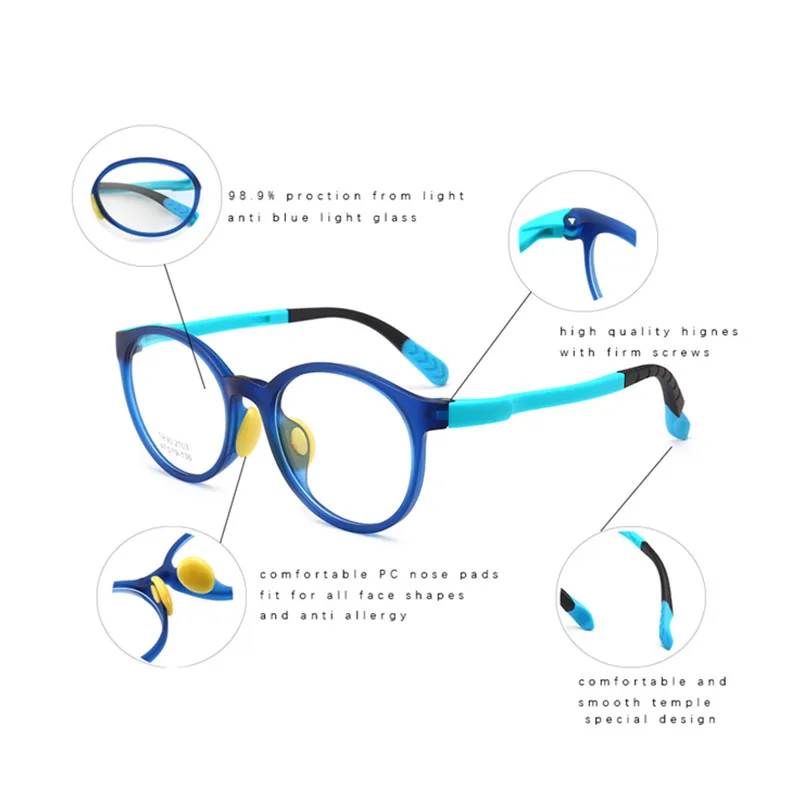 blue light blocking glasses for kids Girls Boys Optical Blue Patchwork glasses frame Flexible Silicone Baby's eyewear Frame