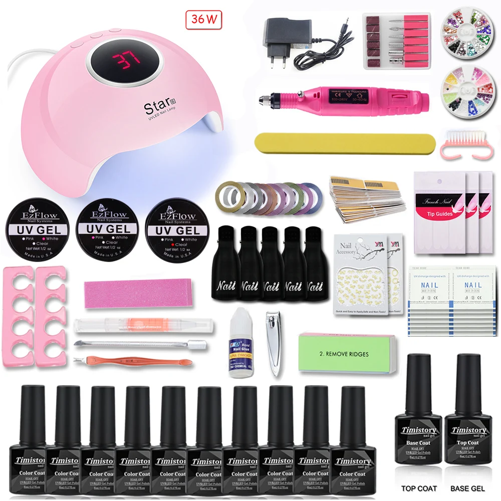  Nail Set UV LED Lamp Dryer With 10pcs Nail Gel Polish Kit Soak Off Manicure Tools Set electric Nail