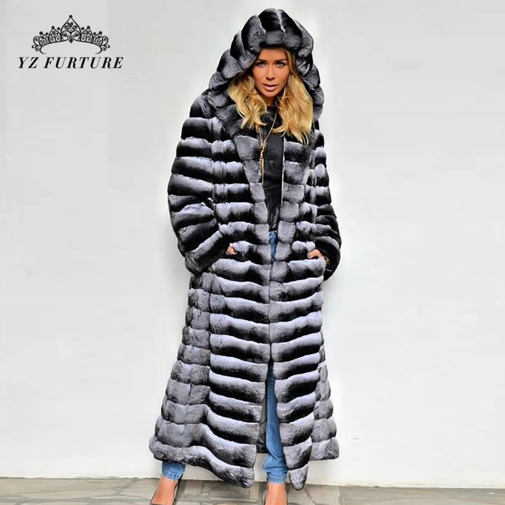 Moda invernale cappotto in vera pelliccia da donna con cappuccio cappotto  in pelliccia di coniglio Rex naturale pieno RB 060|Real Fur| - AliExpress