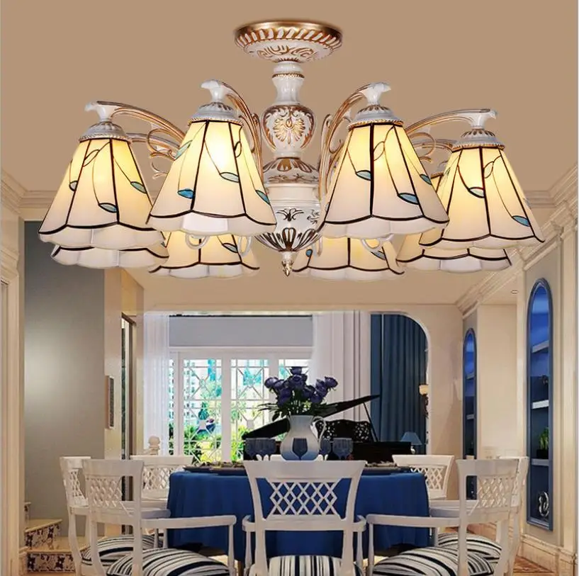 

Mediterranean style chandelier living room dining room with E27 light source chandelier study blue creative pastoral style lamp