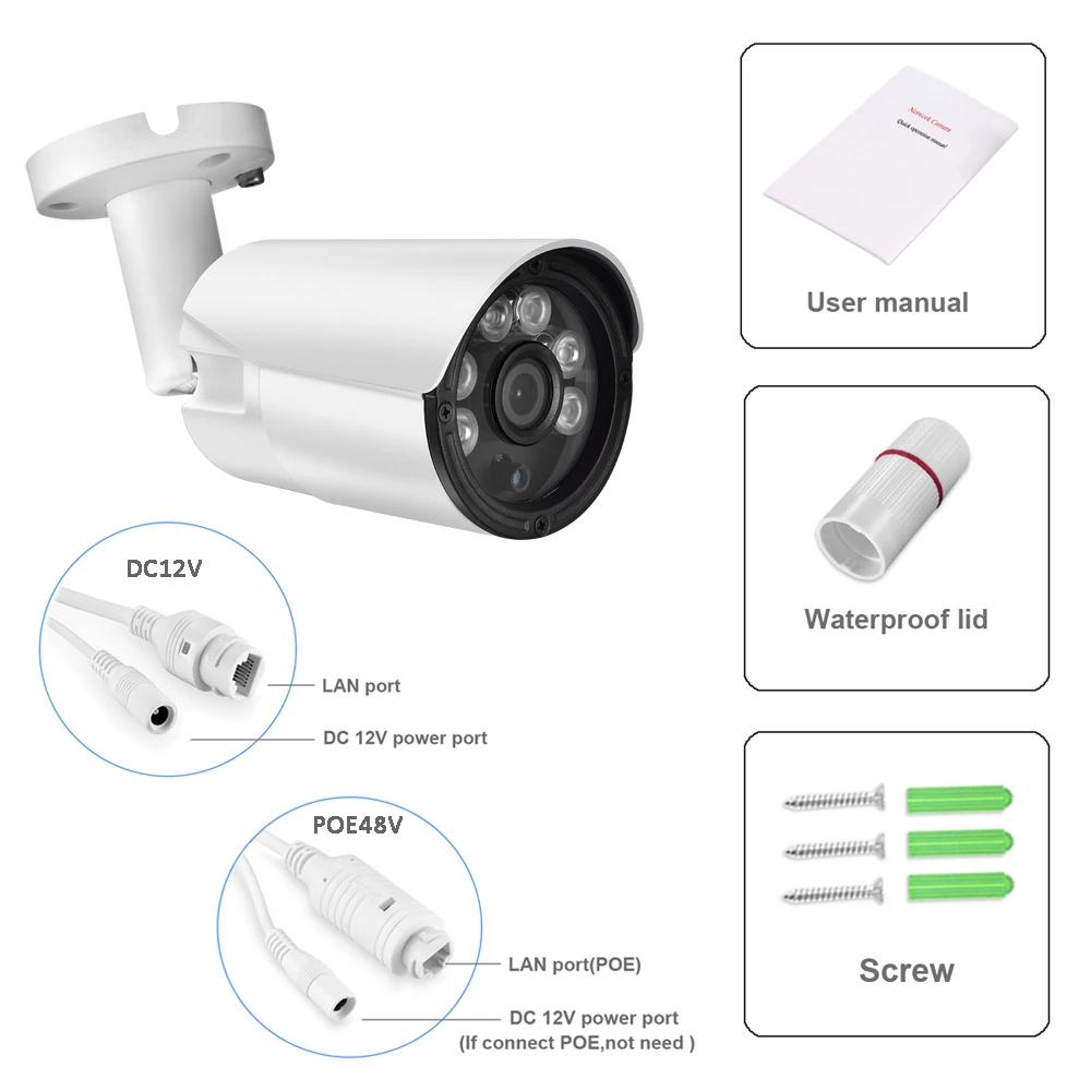 IP камера AZISHN H.265 + 5 Мп/3 Мп/2 Мп ONVIF аудио 6 ИК ночного видения металлическая IP67