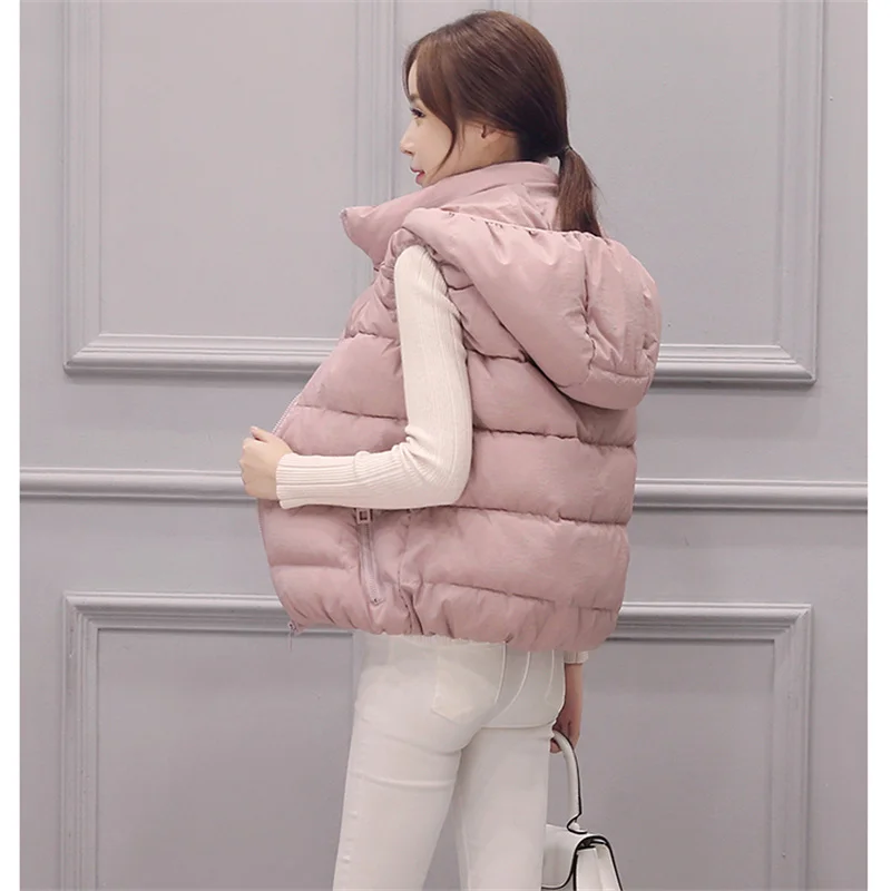 puffer coat with hood 2021 Autumn Winter Sleeveless Vest Coat Women Green Black Pink Warm Waistcoat Jacket Fashion Girls Down Cotton Vest Coat N1451 black puffer coat with hood Coats & Jackets