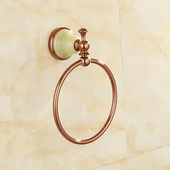 

Polished rose god towel ring for bathroom round Copper European style jade towel shelf bathroom accessory