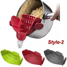 Silicone Kitchen Strainer Clip Pan Drain Rack Bowl Funnel Rice Pasta Vegetable Washing Colander Draining Excess Liquid Univers