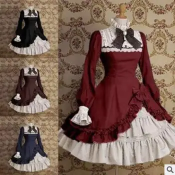 

Spring Summer Women Vintage Lolita Cosplay Court Bow Lace Dress Ruffled Princess Dresses Patchwork Fairy Sweet Girl Kwaii Robe