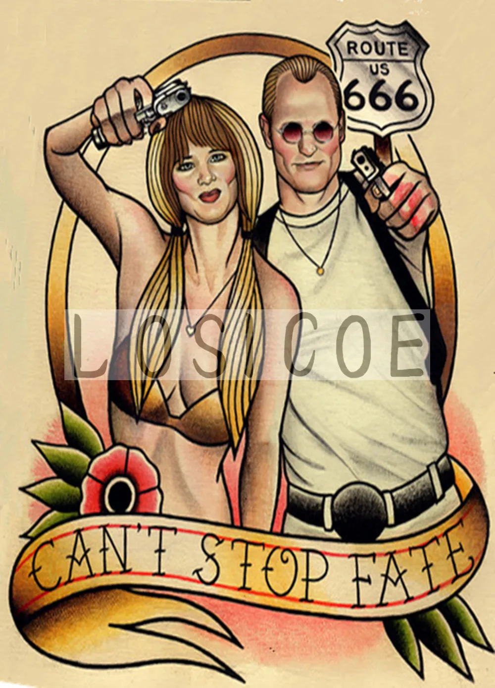 &quotCAN'T STOP FATE ROUTE US 666&quot Винтажный узор для татуировок крафт-бумага постер