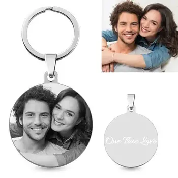 

MYLONGINGCHARM Customized photo and message keychain personalized gifts round tag stainless steel keychain