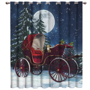 

Christmas Car Elk Cart Room Curtains Large Window Living Room Decor Bathroom Kitchen Indoor Fabric Decor Kids Window Treatmen