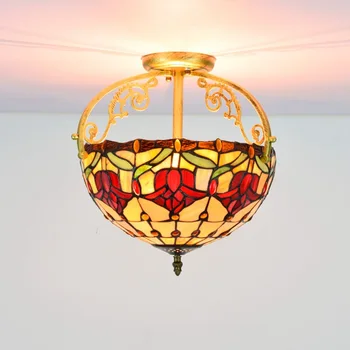 

30cm European-Style Vintage Red Color Tulip Colored Glass Restaurant Bedroom Corridor Corridor Bathroom Glass Ceiling Lamp