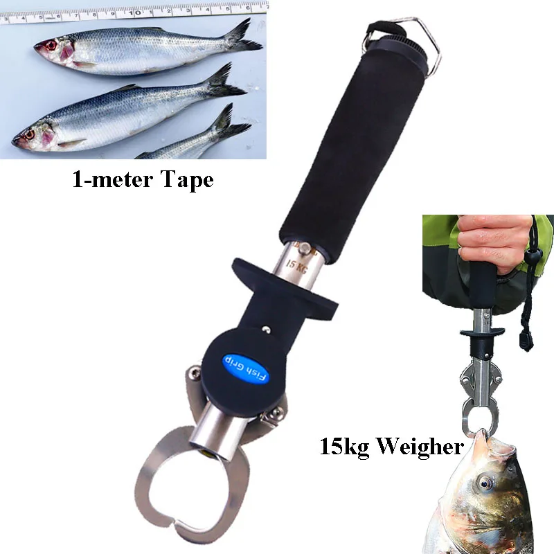 

Portable Fish Lip Grip Grabber Gripper Tool Fish Holder Stainless Steel Fishing Tackle with Scale Weighter & Tape Ruler