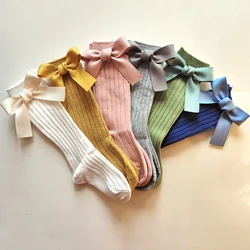 New Toddlers Girls Cotton Socks Big Bows Knee High Long Soft Kids Princess Socks Stripped Children Socks School High Quality