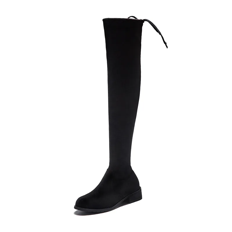 3.5cm-velvet Женские ботинки больших размеров 41-43, осенне-зимние ботинки на толстой подошве женские эластичные сапоги до колен на плоской подошве - Цвет: 3.5cm-velvet