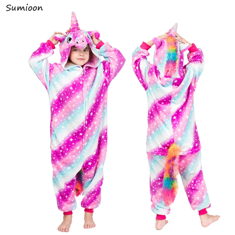 Кигуруми Onesie Дети Единорог пижамы детские животные панда комбинезон с