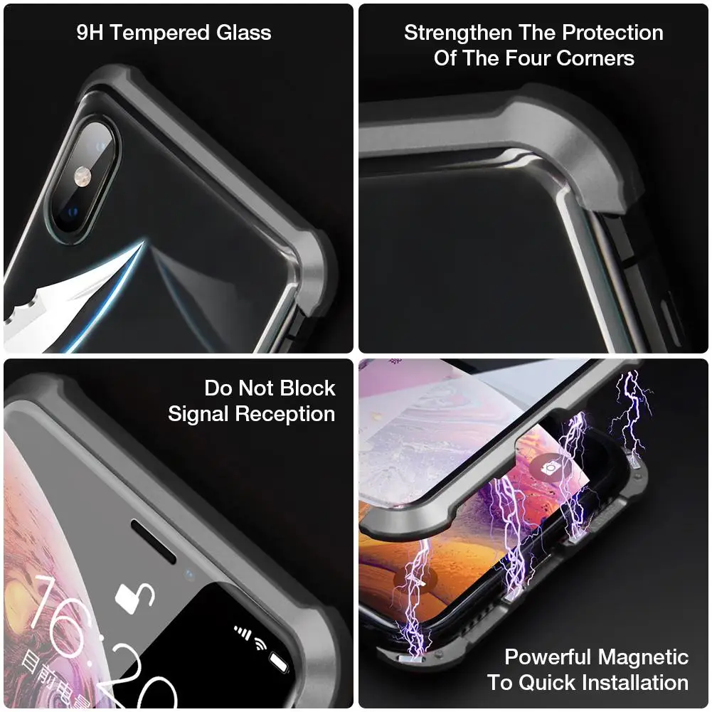 Анти-пип чехол для IPhone XSMax 7 Plus 8P X Xs магнитное закаленное стекло Безрамное защита конфиденциальности Передняя Задняя Магнитная чехол s