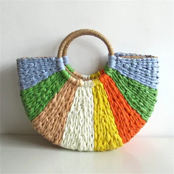 

HORIZONPLUS 2020 NEW SPRING SUMMER COLORFUL STRAW TOTE BEACH TOTE