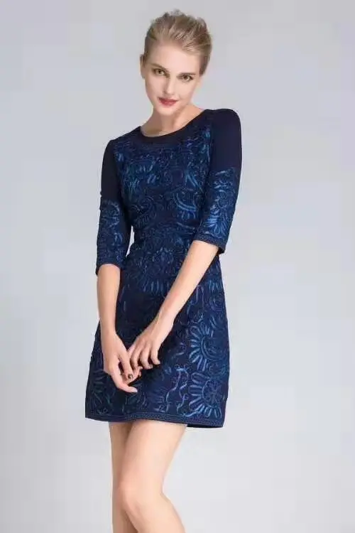 blue Vestidos De Fiesta, весенние вечерние женские платья с круглым вырезом и аппликацией, с вышивкой, с коротким рукавом, абрикосовое, винно-красное, темно-синее платье-футляр - Цвет: blue