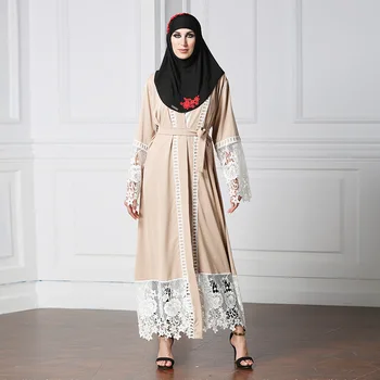 

Muslim Abaya Dress Women Caftan Kimono Jubah Embroidery Open Abayas for Women Lace-up Islamic Clothing Long Robe Jilbab Kaftan