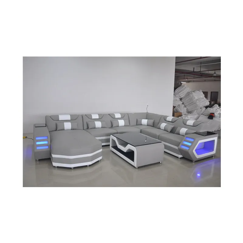 Wholesale Big Size U shape Living room furniture new model led genuine leather sofa