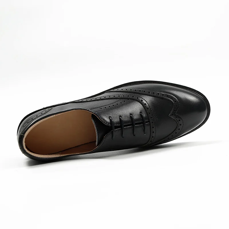MORDOAN Oxfords Women Calfskin Genuine Leather Wingtip Lace-Up Closure Ladies Brogue Flat Derby Shoes Retro Brock women's Shoes