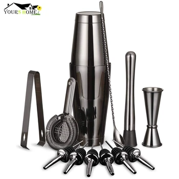 

Cocktail Shaker Bar Set: 2 Weighted Boston Shakers,Cocktail Strainer, Jigger,Muddler and Spoon, Ice Tong and 6 Bottle Pourer