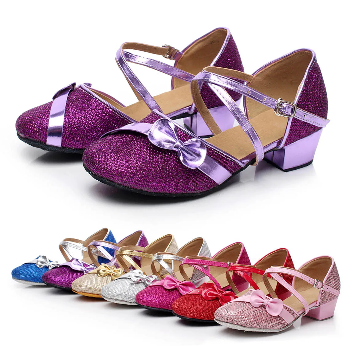 Детская обувь для девочек ясельного возраста; тонкие вечерние туфли принцессы для бальных танцев Танго латины; элегантные однотонные туфли на низком каблуке с бантом