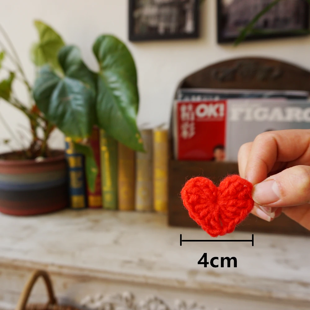 100pcs Acrylic Colorful Crochet Hearts Clothes Appeal DIY Pad Accessory Handmade Knitted Clothing Patch Girl's Headwear