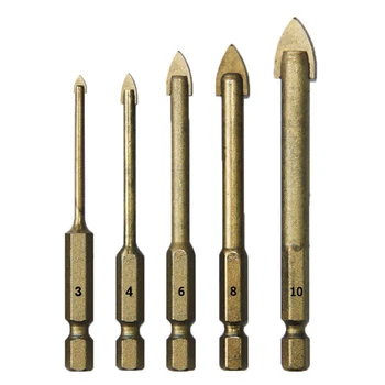 

5pcs Drill Bit Set Hex Shank Power Tools Multifunction Triangle For Mirror With Box Replacement Plating Titanium Accessories