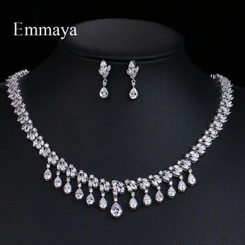 

Emmaya New Luxury Sparking Water-drop Cubic Zircon Clear Necklace Earrings Fashion Party Jewelry Sets Bridal Accessories