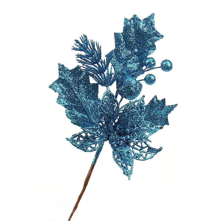 Blue 10 шт. полые вырезы искусственный цветок уха блеск Poinsettia украшения дома фестивали Рождественская елка украшения вечерние принадлежности - Цвет: Blue