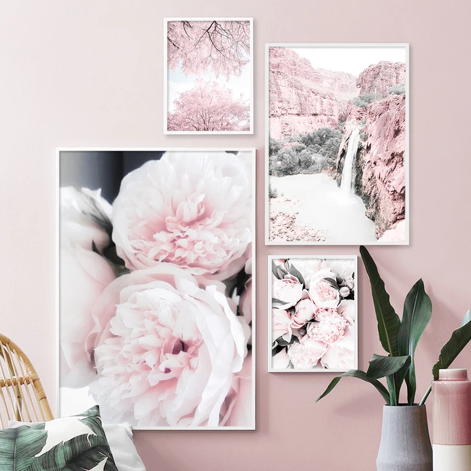 Cherry-Blossoms-Peony-Carnation-Flower-Mountain-Nordic-Posters-And-Prints-Wall-Art-Canvas-Painting-Wall-Pictures