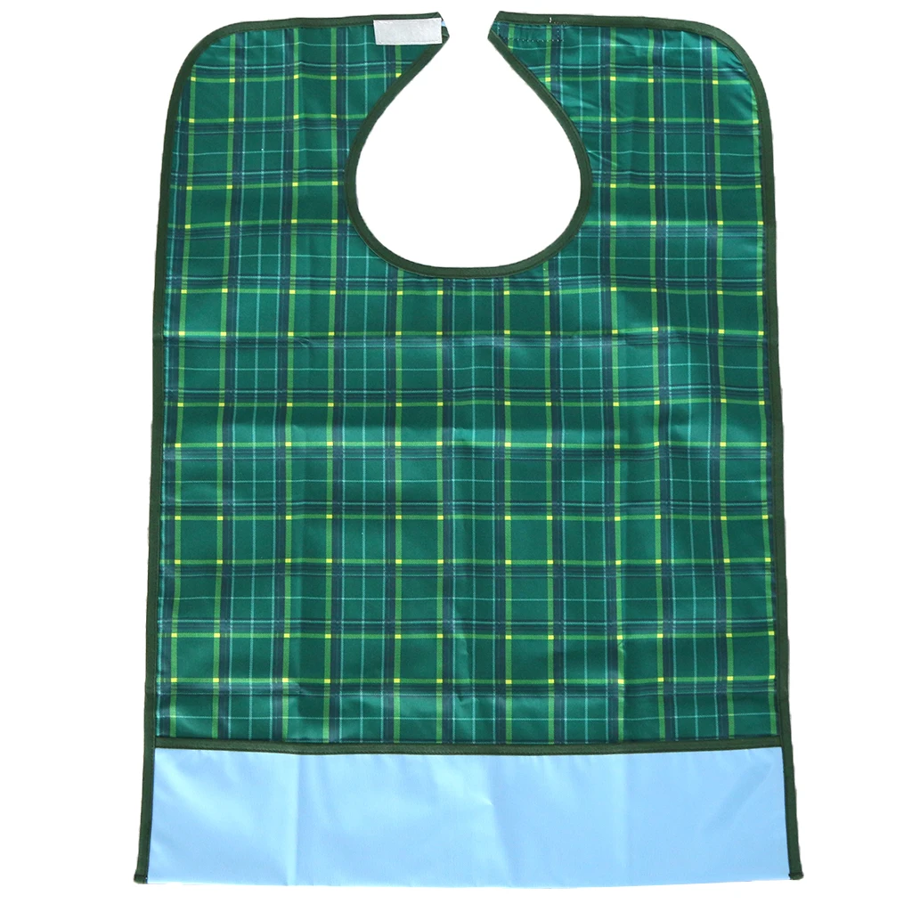 Adult Bibs for Eating, Classic Plaids Patterned Waterproof Clothing Protector Apron with Crumb Catcher for Seniors - 3 Colors