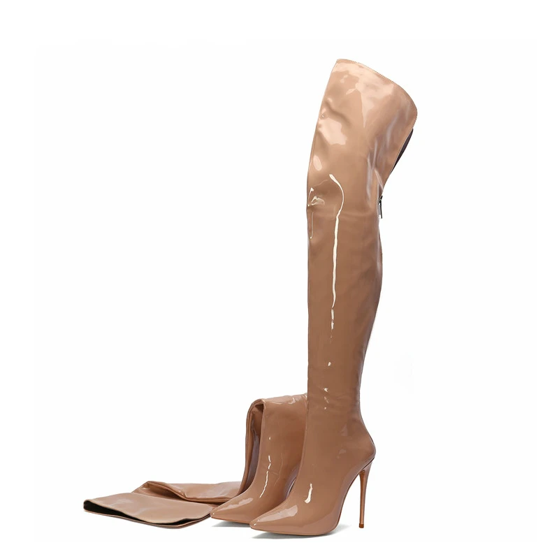 

Top Sexy Women's Over The Knee Boots Woman Patent Leather High High Boots Plus Size Fashion Over The Knee Boots Thigh High 5-10