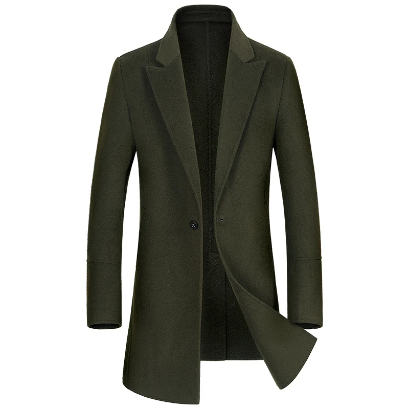 Aismz New Fashion Winter Double Sided Wool Cashmere Overcoat Men Jacket Coat Business Casual Single Button Long Woolen Outwear