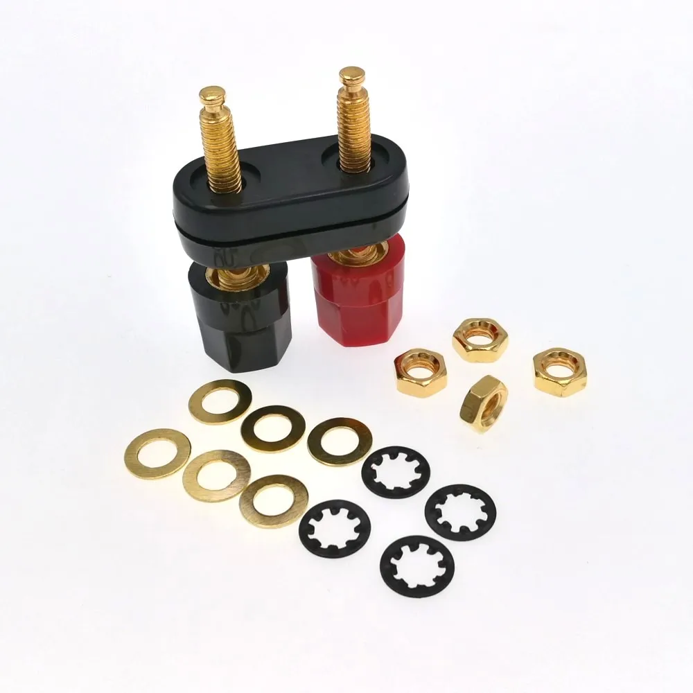 Dual Gold Speaker Binding Posts Terminal - 4mm Sockets for Banana Plugs - 2 Way (15)