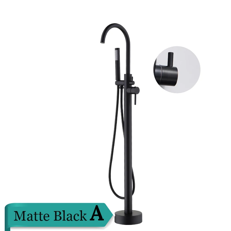 matte black A Матовый черный напольный смеситель для ванны, набор с двойной керамической ручкой, напольный кран для ног, смеситель для ванны, кран для ванной - Цвет: matte black A