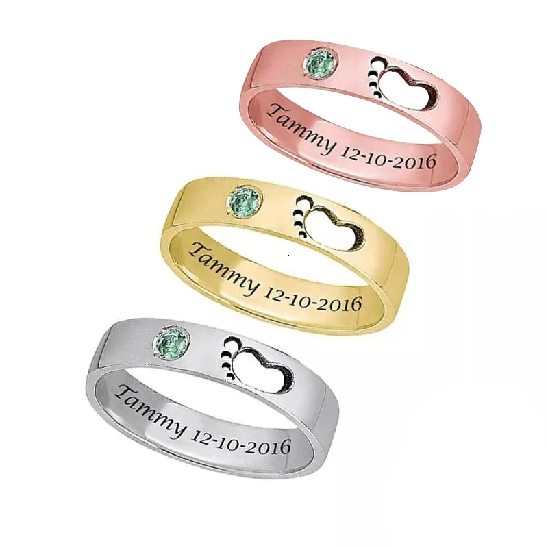 100% 925 Sterling Silver Custom birthstone engraved Name rings Baby footprints finger Rings for Women Personalized Jewelry 100% 925 Sterling Silver Custom birthstone engraved Name rings Baby footprints finger Rings for Women Personalized Jewelry