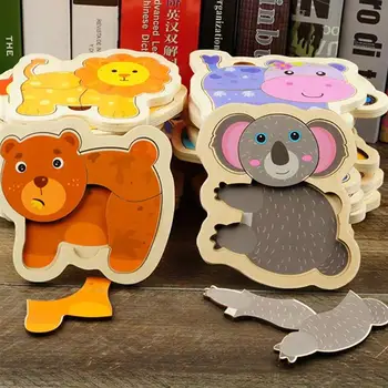 

4 Sets Wooden Puzzles Interesting Lovely Creative Puzzle Model Handmade Craft Puzzle 3D Puzzle Toy for Children Kids Toddler