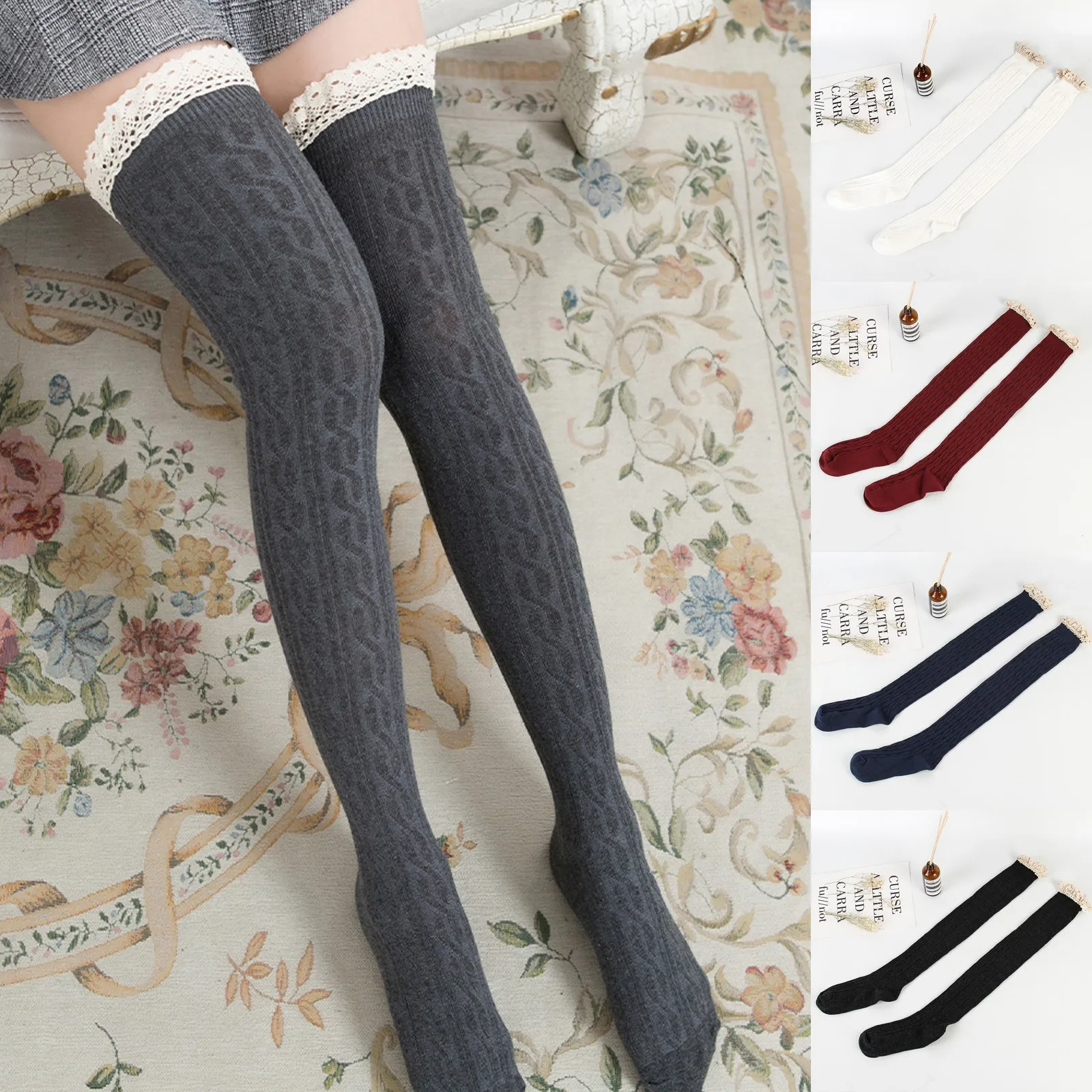 Women Winter Cable Knit Over knee Long Boot Thigh-High Warm Socks Leggings Lot 