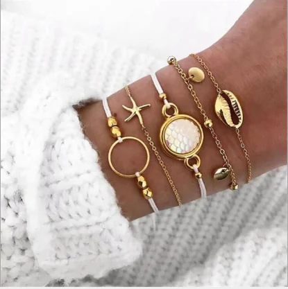5 шт./компл. модные пляжные Браслеты Раковина Морская звезда чешуя Русалки из бисера цепной золотой браслет набор Для женщин вечерние свадебные украшения подарки