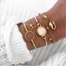 5 шт./компл. модные пляжные Браслеты Раковина Морская звезда чешуя Русалки из бисера цепной золотой браслет набор Для женщин вечерние свадебные украшения подарки