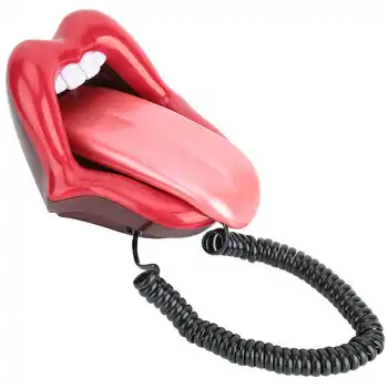 

Fahionable Red Large Tongue Shape Telephone Desk Corded Landline Phone Home Decoration Support Number Storage Function