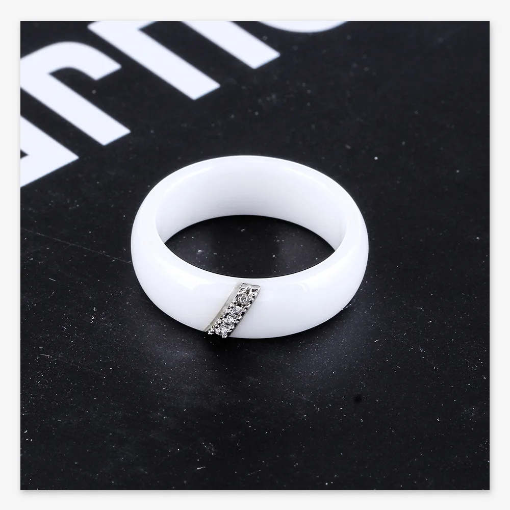 Tigrade 6 мм унисекс керамическое кольцо для мужчин и женщин белые черные кольца с большим кристаллом обручальное кольцо Размер 6-10 подарок bague femme homme