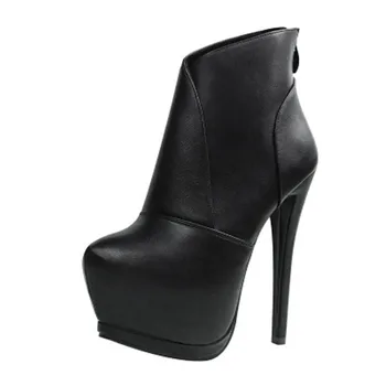 

Fashion Patent leather PU Pointed Toe High Heel Boots Shoes Woman Zipper Ankle Boots Women Shoes Thin Heel Women Boots size34-39