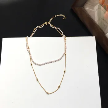 

Beautiful Ladies' Sense Elegant Double Layer Pearl Metal Texture Necklace Cool White Students Choker Necklace