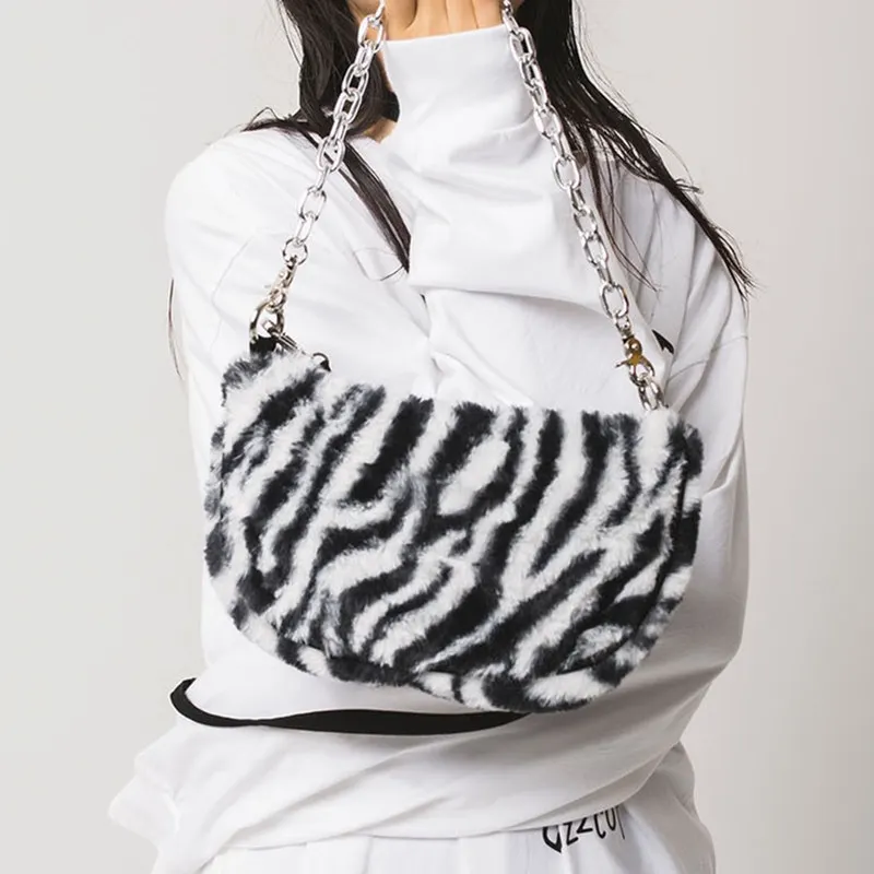 Bolso Baguette de felpa con estampado de animales para mujer bolsa Bolso Baguette de felpa con estampado de animales para mujer bolsa