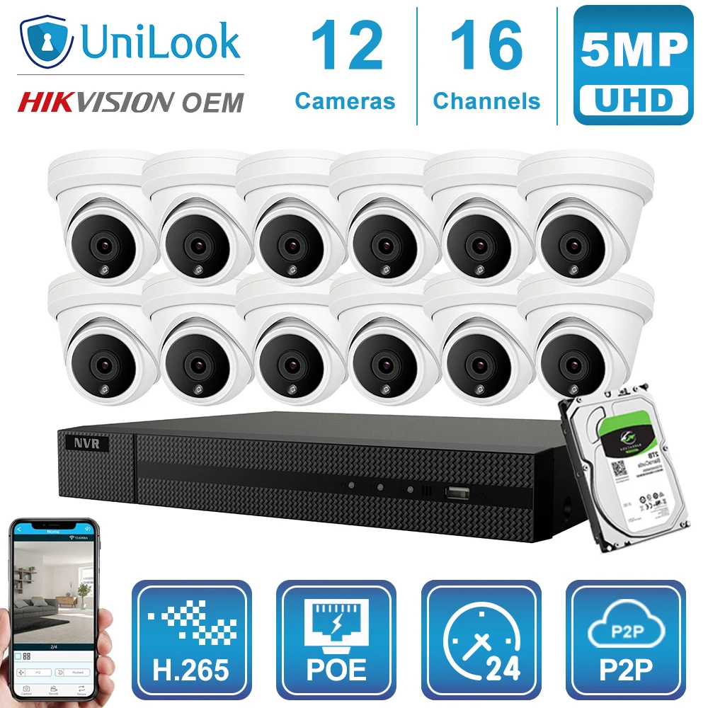 Hikvision OEM 16CH 4 к NVR 5MP купольная камера POE IP Камера 8/10/12/16 шт. наружного наблюдения ONVIF, H.265 система видеонаблюдения NVR Kit с 1/2/4 ТБ HDD - Цвет: 12 pics Cams Kit
