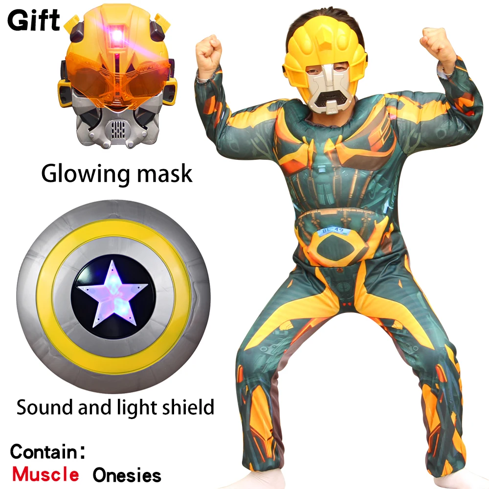 3pcs mask shield Карнавальный Рождественский комплект; Детский карнавальный костюм супергероя оптимуса прайма хорнета; детская маска для мышц - Цвет: 3pcs mask shield