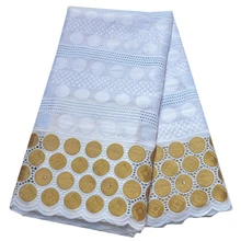 Хлопковое кружево «швейцарская вуаль» ткань с камнями золотая вышивка африканская кружевная ткань высокого качества материал 5 ярдов